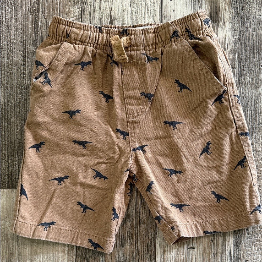 🦖COPPER DENIM BOY Tween Tan 🦕Dino Print Shorts with Elastic Waist, 6